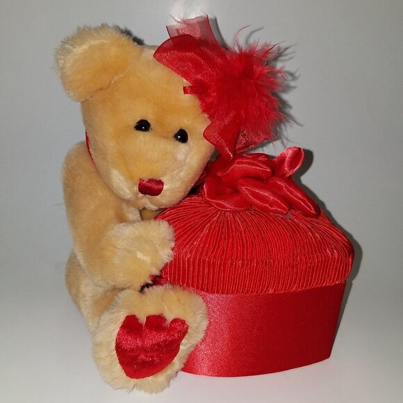 Dan Dee Valentine's Day Brown Teddy Bear Plush Red Heart Gift Box Stuffed Toy - Picture 1 of 9
